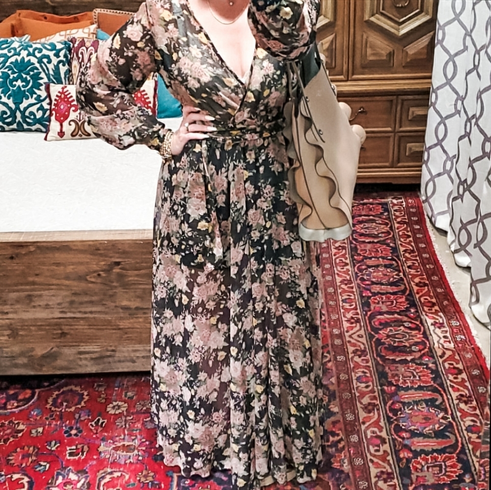 Vintage Floral Long Maxi V-Neck Wrap Dress